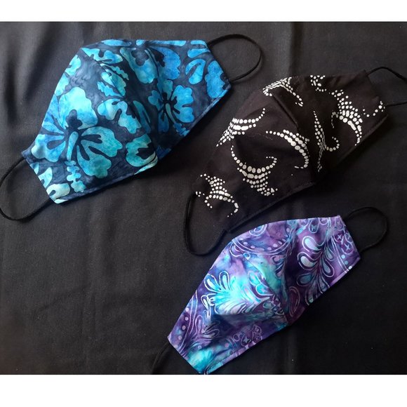 Lot of 3 Handmade Bali Batik Cotton Face Masks - Picture 1 of 3